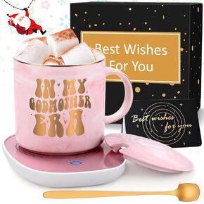 LiqCool Godmother Proposal Gift, in My Godmother Era Coffee Mug Warmer, Godmother Gifts from Godchild, Will You Be My Godmother, Birthday Christmas for Godmother(12Oz, Pink)