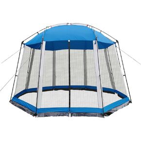 Screen House 13x13 Feet Octagonal Mesh Canopy Camping Gazebo Shelter Tent for 8-10 People Outdoor Party Activities, Khaki