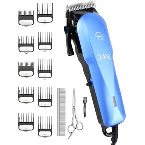 E-Hunter Professional Dog Grooming Clippers Kit, 24V High Power for Thick Coats, Quiet Dog Clippers with 10 Metal Guard Combs & Brush, Ideal Dog Hair Remover for Cats and Pets