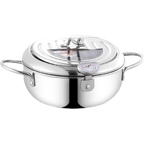 وعاء مقلاة عميقة، وعاء مقلاة عميقة من الفولاذ المقاوم للصدأ سعة 2.2 لتر 304 مع ميزان حرارة، وغطاء ورف تصريف الزيت بالتنقيط، وعاء الدجاج المقلي، مقلاة تيمبورا على الطراز الياباني لأجنحة الدجاج المقلية والروبيان in Kuwait