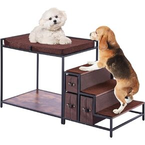 VEVOR Pet Bunk Bed with Stairs, Dog/Cat Window Perch with Storage, Multi-Level Bed Window Perch Dog Bedside Sleeper Couch, Pet Seat Platform for Medium Size Pet, Indoor Use (Dark Brown)