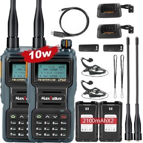 TK-W70 Ham Radio Long Range 10W, GMRS Handheld Radio with Programming Cable, Multi-Band Two Way Radio with 2100mAh Battery, NOAA, IP68 Waterproof Ham Radio,2 Pack
