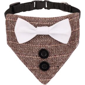 ADOGGYGO Christmas Cat Tuxedo Collar, Red Plaid Cat Christmas Bandana Collar with Bowtie, Adjustable Pet Christmas Costumes Collars for Cat Kitten (Red Plaid-2)