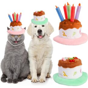 YOUEON 2 Pack Cute Dog Birthday Hats, Pink Candle Cake & Green Fruit Cake, Cat Birthday Hat, Plush Pet Birthday Cake Hat for Cats, Small & Medium Dogs Birthday Party (Large)
