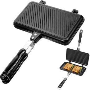 VOSAREA Sandwich Maker Grilled Sandwich Maker Pan Non-Stick Hot Sandwich Maker with Long Handle Double Sided Frying Pan Stovetop Toasted Sandwich Maker for Home Kitchen Breakfast Camping