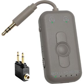 Skywave Bluetooth Transmitter & Receiver for Airplane, Bluetooth 5.3 Adapter, Car, TV, Gym, Switch. Supports 2 AirPods or Headphones with aptX Low Latency, Receiver for Car (Dark Gray)