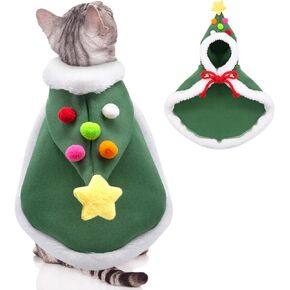 Dog Christmas Cape Velvet, Pet Santa Costume with Elk Antlers Hat Santa Claus Reindeer Outfit Puppy Xmas Hoodie Cloak Dog Clothes for Small Dogs Cat Doggie Cloak