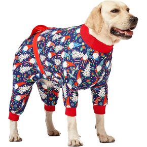 LovinPet Dog Christmas Pajamas Large - Long Sleeve Shirts for Big Dogs Holiday Costume, Lightweight Pullover, A Gnome to FA La in Navy, Large Dog Pjs, Pitbull Clothes, Dog Onsie, Xmas Outfit 3XL