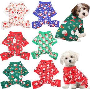 6 Pcs Dog Christmas Pajamas, Dog Holiday Xmas Pajamas Jumpsuit for Small Medium Boy Girl Dog Winter Pet Clothes (M)