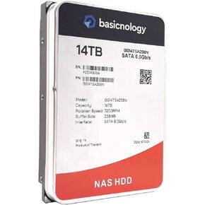 Basicnology NAS HDD 14 تيرابايت 7200 دورة في الدقيقة SATA 6 جيجابايت/ثانية 128 ميجابايت كاش 3.5 بوصة محرك الأقراص الصلبة الداخلي NAS (BG14TSA256N) - ضمان 3 سنوات (متجدد) in Saudi Arabia