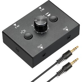 3.5mm Audio Switch Stereo Audio Splitter Box 2 in 2 Out Audio Switcher Passive Speaker Headphone Manual Selector with Volume Control