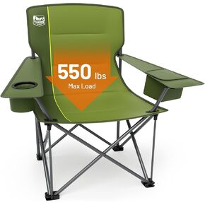TIMBER RIDGE Oversized Folding Camping Chair for Adults, Support 550 LBS Heavy Duty with Cup Holder Side Pocket for Camping, Lawn, Picnic, 2 Pack(Navy)