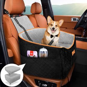 Dog Car Seat for Medium Small Dogs, Car Dog Seat with 2 Cushion, for All Ages Pet Puppy Dog Booster Car Seat, Washable Dog Carseat Travel Safety Car Seats for Dogs 35 lbs, Black