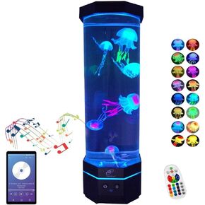Lightahead LED Jellyfish Lamp with Bluetooth Speaker and Color Changing Light Effects. A Sensory Synthetic Fish Tank Aquarium Mood Lamp. Large (16 Inches Tall)