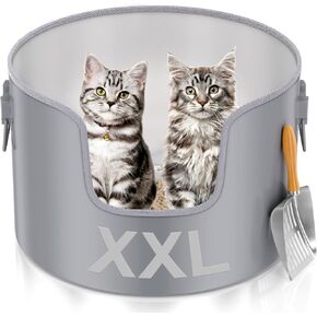 XL Round Stainless Steel Litter Box,Jumbo Extra Large Litter Box for Big Cats&Mutiple Cats,One-Piece XXL Metal Litter Boxes with High Sides Prevents Leakage,Odor Control,Easy to Clean,with Metal Scoop