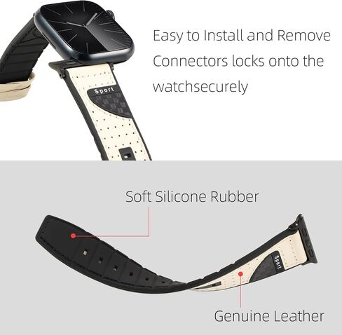 Band Compatible with Apple Watch Band 38mm 40mm 41mm 42mm 44mm 45mm 49mm,Top Leather Silicone Sports Band Wristband for iWatch Ultra SE Series 9/8/7/6/5/4/3/2/1 in Saudi Arabia