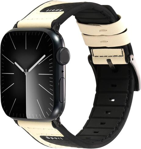 Band Compatible with Apple Watch Band 38mm 40mm 41mm 42mm 44mm 45mm 49mm,Top Leather Silicone Sports Band Wristband for iWatch Ultra SE Series 9/8/7/6/5/4/3/2/1 in Kuwait
