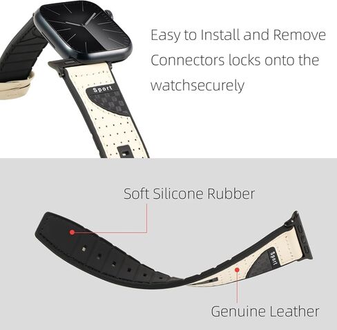 Band Compatible with Apple Watch Band 38mm 40mm 41mm 42mm 44mm 45mm 49mm,Top Leather Silicone Sports Band Wristband for iWatch Ultra SE Series 9/8/7/6/5/4/3/2/1 in Kuwait