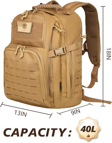 حقيبة ظهر تكتيكية عسكرية سعة 40 لتر للرجال، حقيبة ظهر للعمل من Molle EDC للمشي لمسافات طويلة، حزمة هجوم للجيش 3 أيام وحقيبة للحشرات مع حجرة المثانة المائية (05-كاكي) in Kuwait