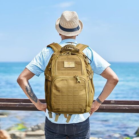 حقيبة ظهر تكتيكية عسكرية سعة 40 لتر للرجال، حقيبة ظهر للعمل من Molle EDC للمشي لمسافات طويلة، حزمة هجوم للجيش 3 أيام وحقيبة للحشرات مع حجرة المثانة المائية (05-كاكي) in Kuwait