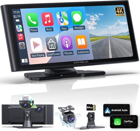 [2025] شاشة لمس Apple Carplay&Android Auto مقاس 9.26 بوصة مع كاميرا أمامية بدقة 4K + كاميرا خلفية بدقة 1080 بكسل، شاشة تشغيل السيارة - صندوق Carplay - رابط فائق، بلوتوث، ملاحة GPS، مستشعر G، تسجيل مزدوج الحلقة، رابط مرآة in Kuwait