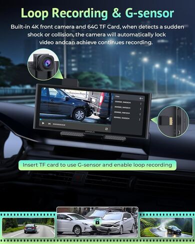 [2025] شاشة لمس Apple Carplay&Android Auto مقاس 9.26 بوصة مع كاميرا أمامية بدقة 4K + كاميرا خلفية بدقة 1080 بكسل، شاشة تشغيل السيارة - صندوق Carplay - رابط فائق، بلوتوث، ملاحة GPS، مستشعر G، تسجيل مزدوج الحلقة، رابط مرآة in Kuwait