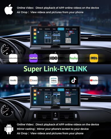 [2025] شاشة لمس Apple Carplay&Android Auto مقاس 9.26 بوصة مع كاميرا أمامية بدقة 4K + كاميرا خلفية بدقة 1080 بكسل، شاشة تشغيل السيارة - صندوق Carplay - رابط فائق، بلوتوث، ملاحة GPS، مستشعر G، تسجيل مزدوج الحلقة، رابط مرآة in Kuwait