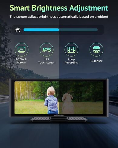 [2025] شاشة لمس Apple Carplay&Android Auto مقاس 9.26 بوصة مع كاميرا أمامية بدقة 4K + كاميرا خلفية بدقة 1080 بكسل، شاشة تشغيل السيارة - صندوق Carplay - رابط فائق، بلوتوث، ملاحة GPS، مستشعر G، تسجيل مزدوج الحلقة، رابط مرآة in Kuwait