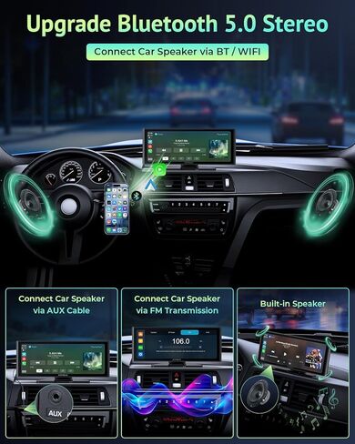 [2025] شاشة لمس Apple Carplay&Android Auto مقاس 9.26 بوصة مع كاميرا أمامية بدقة 4K + كاميرا خلفية بدقة 1080 بكسل، شاشة تشغيل السيارة - صندوق Carplay - رابط فائق، بلوتوث، ملاحة GPS، مستشعر G، تسجيل مزدوج الحلقة، رابط مرآة in Kuwait