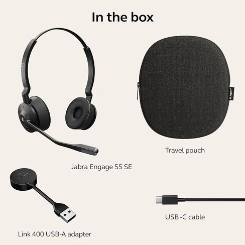 Jabra Engage 55 SE (Second Edition) Dual-Ear Wireless Headset w/Link 400 USB-A DECT Adapter – Noise-Cancelling Microphone, Extensive Range – MS Teams Certified, Works with All Other Platforms, Black in Saudi Arabia