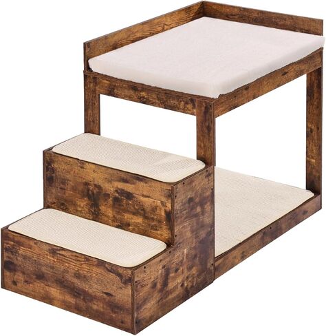 VEVOR Pet Bunk Bed with Stairs, Dog/Cat Window Perch for High Beds and Couches, Medium Multi-Level 3 Step Dog Seat Platform Sleeper Couch, Practical for Modern Homes (Rustic Brown) in Saudi Arabia