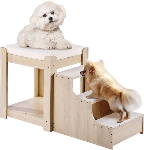 VEVOR Pet Bunk Bed with Stairs, Dog/Cat Window Perch for High Beds and Couches, Medium Multi-Level 3 Step Dog Seat Platform Sleeper Couch, Practical for Modern Homes (Rustic Brown) in Saudi Arabia