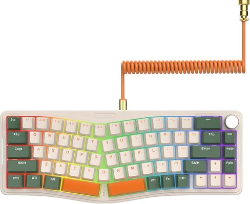 AKS068 65% لوحة مفاتيح ميكانيكية لاسلكية للألعاب مع كابل ملفوف، 68 مفتاحًا بتصميم Alice BT5.0/2.4G/لوحة مفاتيح ميكانيكية سلكية، RGB قابل للتبديل السريع عبر VIA/QMK حامل حشية بمقبض قابل للبرمجة لـ Win/Mac (أخضر) in Kuwait