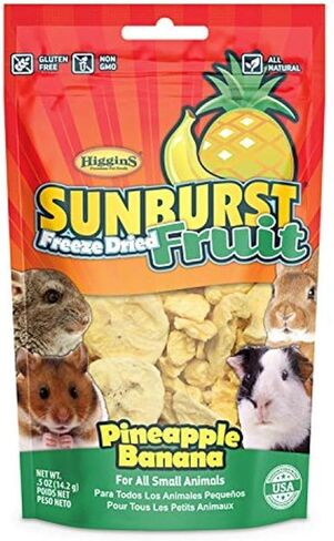 مجموعة متنوعة من Aurora Pet (9) Higgins Sunburst Freeze الفواكه المجففة ومكافآت الحيوانات الصغيرة (3) رقعة توت الفاكهة (3) مانجو التوت البري (3) الأناناس والموز (0.5 أونصة لكل واحدة) مع مناديل AuroraPet in Kuwait