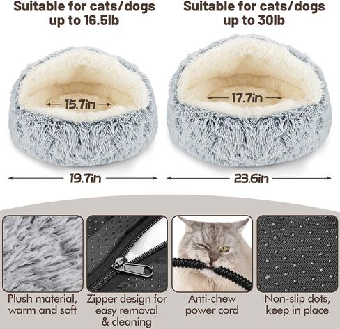 MEWTOGO 19.7in Heated Cat Bed with Hooded Cover - Warm & Soft Cat Cave Bed with Pet Heating Pad, 6 Levels Adjustable Temp & Timer, Washable for Small Pets Up to 16.5lb and Cat Gifts in Saudi Arabia