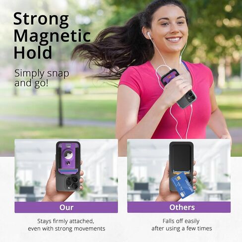 3-in-1 Magnetic Wallet Stand with AirTag Holder for iPhone 16/15/14/13/12 - Adjustable MagSafe Card Holder with Open ID Window, RFID Blocking, Holds 6 Cards, Vegan Leather. (Purple) in Saudi Arabia