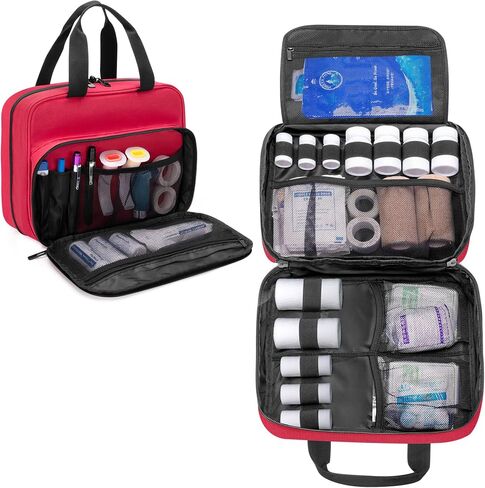 CURMIO Medical Storage Bag, Empty Emergency Kit Bag with Multiple Pockets, Portable First Aid Kit for Home Health Care Supplies, Travel, Camping, Red, Bag Only in Saudi Arabia