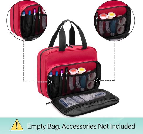 CURMIO Medical Storage Bag, Empty Emergency Kit Bag with Multiple Pockets, Portable First Aid Kit for Home Health Care Supplies, Travel, Camping, Red, Bag Only in Saudi Arabia
