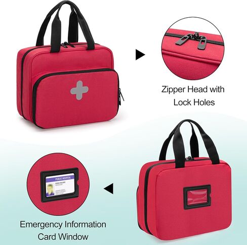 CURMIO Medical Storage Bag, Empty Emergency Kit Bag with Multiple Pockets, Portable First Aid Kit for Home Health Care Supplies, Travel, Camping, Red, Bag Only in Saudi Arabia