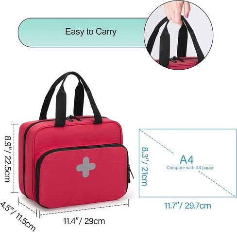 CURMIO Medical Storage Bag, Empty Emergency Kit Bag with Multiple Pockets, Portable First Aid Kit for Home Health Care Supplies, Travel, Camping, Red, Bag Only in Saudi Arabia