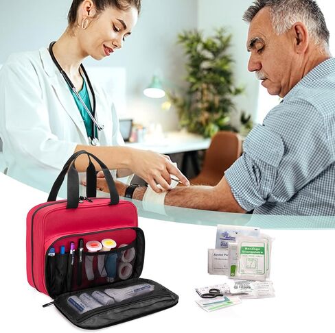 CURMIO Medical Storage Bag, Empty Emergency Kit Bag with Multiple Pockets, Portable First Aid Kit for Home Health Care Supplies, Travel, Camping, Red, Bag Only in Saudi Arabia