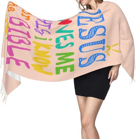 new Mom and Dad Gifts,Pink Religious Christian Jesus Loves Me Bible Verse Tassels Pashmina Silk Scarf Shawl in Kuwait