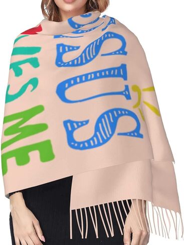new Mom and Dad Gifts,Pink Religious Christian Jesus Loves Me Bible Verse Tassels Pashmina Silk Scarf Shawl in Kuwait