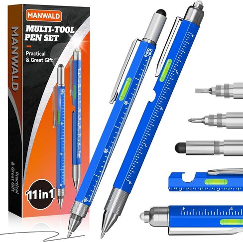 11-in-1 Multitool Pen Set with LED Light, Flathead & Phillips Screwdrivers, Level, Ruler, Bottle Opener, and Stylus, Stocking Stuffers for Men Gifts for Christmas, Gifts for Men, Husband, Dad, Black in Saudi Arabia