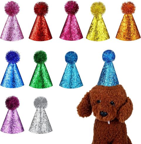 10PCs Dog Birthday Hat for Pets Multicolor Cat Birthday Hat Adjustable Headbands Cute Dog Party Hat with Pompoms Mini Pet Party Hat Accessories for Pets Kittens Dogs Party Decorations Costume in Saudi Arabia