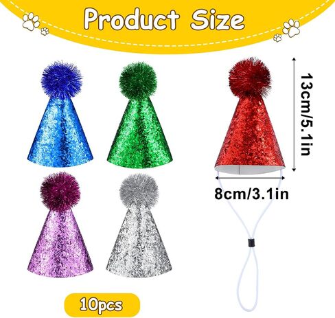 10PCs Dog Birthday Hat for Pets Multicolor Cat Birthday Hat Adjustable Headbands Cute Dog Party Hat with Pompoms Mini Pet Party Hat Accessories for Pets Kittens Dogs Party Decorations Costume in Saudi Arabia