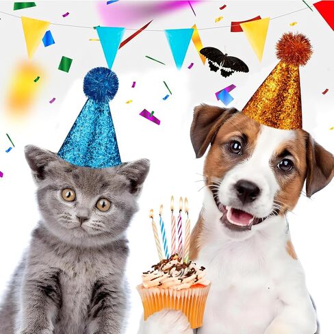 10PCs Dog Birthday Hat for Pets Multicolor Cat Birthday Hat Adjustable Headbands Cute Dog Party Hat with Pompoms Mini Pet Party Hat Accessories for Pets Kittens Dogs Party Decorations Costume in Saudi Arabia