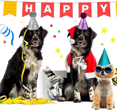 10PCs Dog Birthday Hat for Pets Multicolor Cat Birthday Hat Adjustable Headbands Cute Dog Party Hat with Pompoms Mini Pet Party Hat Accessories for Pets Kittens Dogs Party Decorations Costume in Saudi Arabia