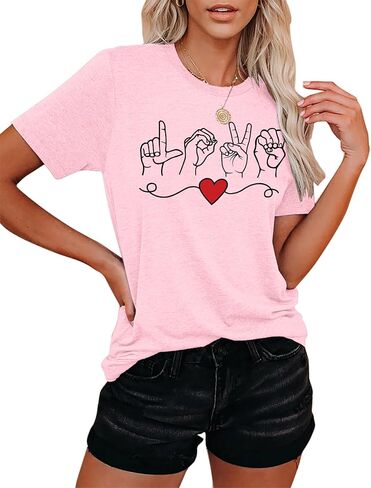 Valentines Day Shirts Women Love Sign T Shirt Love Graphic Tee Shirts Valentine Day Gifts for Her in Kuwait
