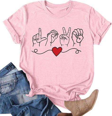 Valentines Day Shirts Women Love Sign T Shirt Love Graphic Tee Shirts Valentine Day Gifts for Her in Kuwait